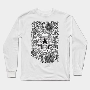 Skeleton Face Buried In Roses Long Sleeve T-Shirt